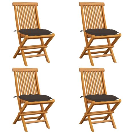 Lot de 4 Chaises de jardin avec coussins taupe - Chaise d'extérieur pour terrasse/jardin Bois de teck massif BV793754 - BonneVie