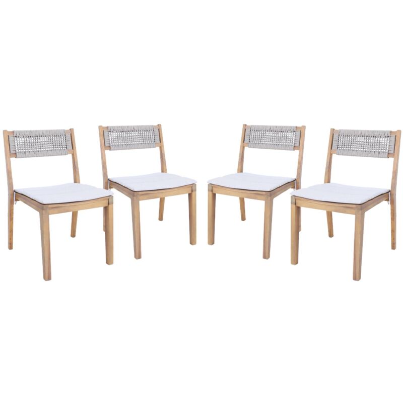 Lot de 4 chaises de jardin beige galena bois d'acacia avec coussin et corde. 52 x 55 x 81 cm