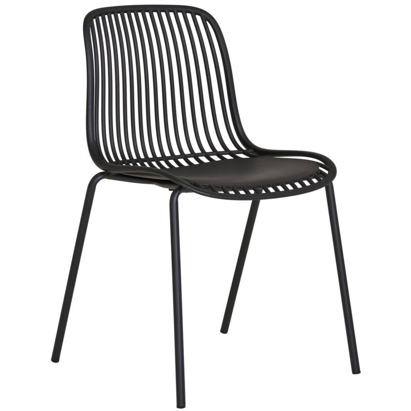 Lot de 4 Chaises de Jardin Branson, Plastique, Métal, Noir, 46,5x55x82 cm