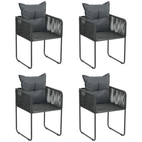 Lot de 4 Chaises de jardin Chaises d'extérieur  Fauteuil de Jardin avec oreillers Résine tressée Noir 49429