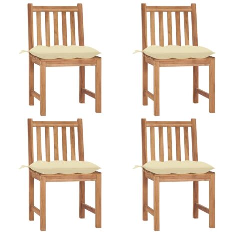 Lot de 4 Chaises de jardin - Chaises d'extérieur pour terrasse/jardin avec coussins Bois de teck massif BV550775 - BonneVie