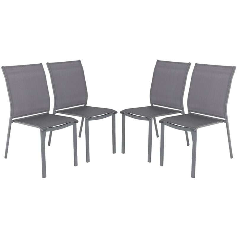 Lot de 4 chaises de jardin CLEVELAND empilables aluminium et textilene anthracite. 64.5 x 45.5 x 89.5 cm