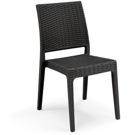 Lot De 4 Chaises De Jardin Clio En Resine Tressee 55 X 46 X 85 Cm Gris Anthracite Pwpclan