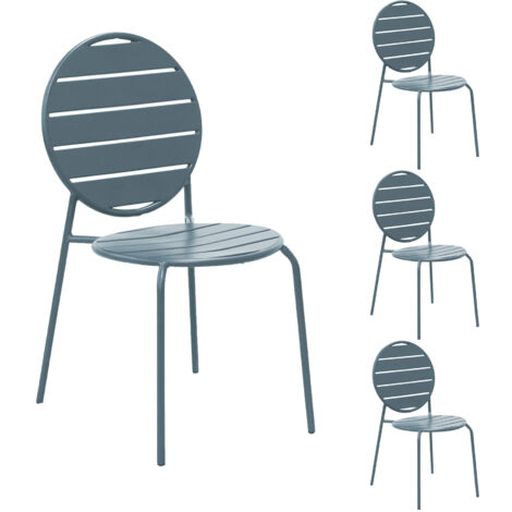 Lot de 4 chaises de jardin dossier rond en métal bleu gris - BACA