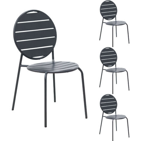 Lot de 4 chaises de jardin dossier rond en métal gris - BACA