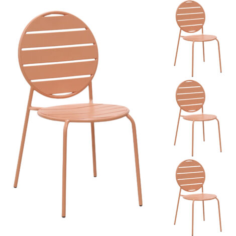 Lot de 4 chaises de jardin dossier rond en métal terracotta - BACA