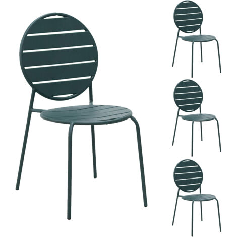 Lot de 4 chaises de jardin dossier rond en métal vert sapin - BACA