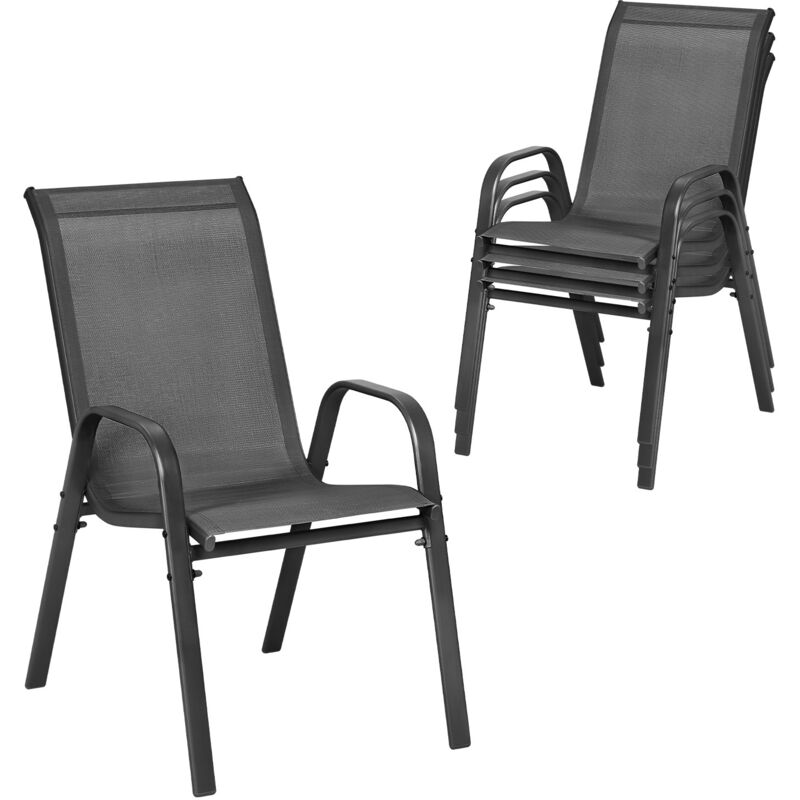 Lot de 4 Chaises de Jardin Empilable WOLTU, Fauteuils avec Accoudoirs et Dossier pour Extérieur, Gris Foncé