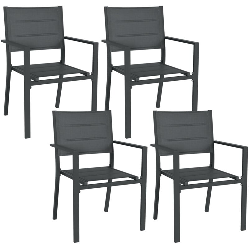 Lot de 4 chaises de jardin empilables avec accoudoirs alu textilène gris - Gris