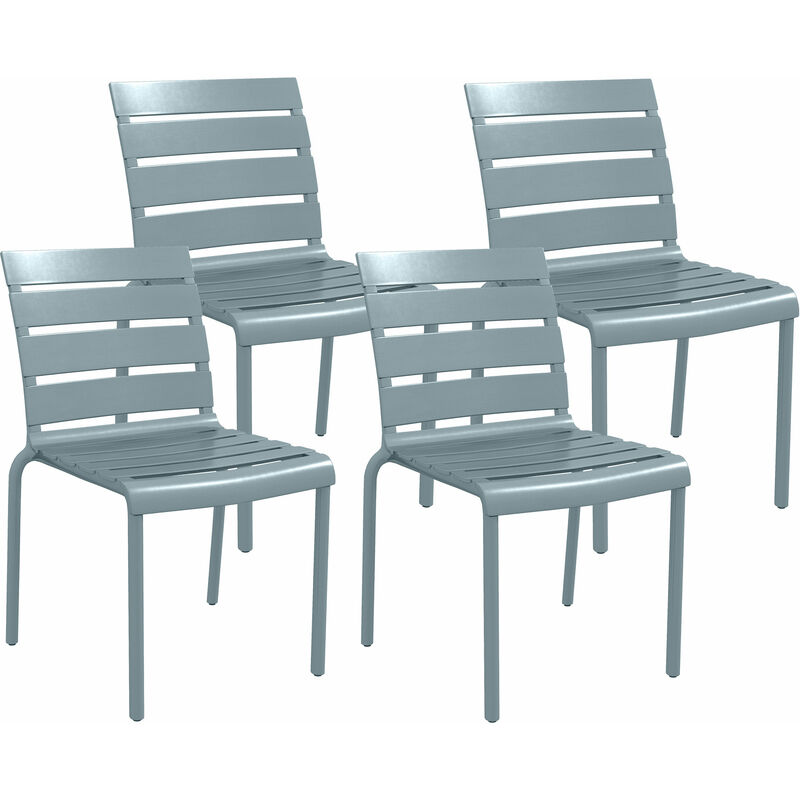 Lot de 4 chaises de jardin empilables avec assise et dossier à lattes gris - Gris