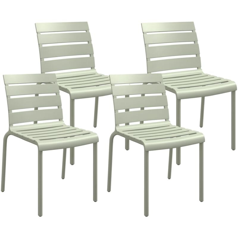 Lot de 4 chaises de jardin empilables avec assise et dossier à lattes vert
