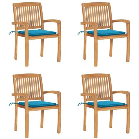 Lot de 4 Chaises de jardin empilables avec coussins - Chaises d'extérieur pour terrasse/jardin Teck solide BV359896 - BonneVie