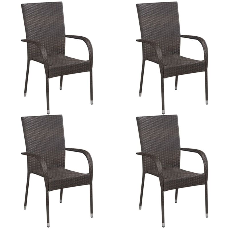 Maison Chic - Lot de 4 Chaises de jardin empilables Chaises d'extérieur Fauteuil de Jardin Résine tressée Marron 97469