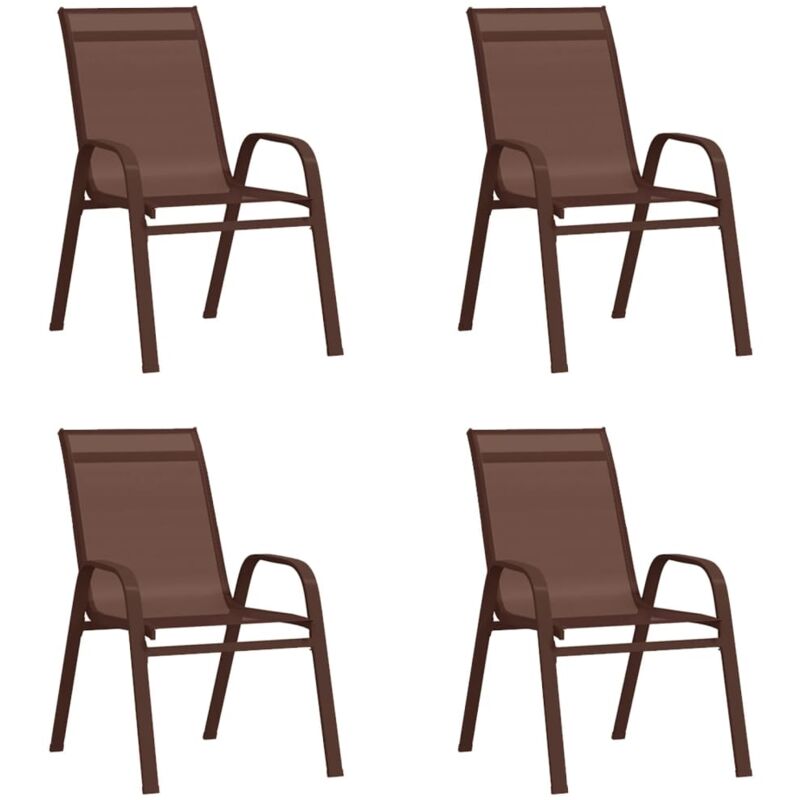 Lot de 4 Chaises de jardin empilables - Chaises d'extérieur pour terrasse/jardin Marron Tissu textilène BV274639