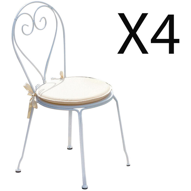 Lot de 4 chaises de jardin empilables en fer forgé coloris blanc ivoire - Longueur 42 x Profondeur 52 x hauteur 90 cm Pegane