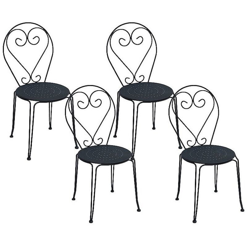 Vente-unique - Lot de 4 chaises de jardin empilables en métal façon fer forgé - anthracite - guermantes de mylia