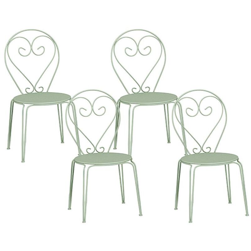 Vente-unique - Lot de 4 chaises de jardin empilables en métal façon fer forgé - Vert amande - guermantes de mylia