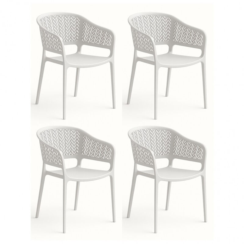Lot de 4 chaises de jardin empilables en résine coloris blanc - Longueur 59 x Profondeur 56 x Hauteur 79 cm