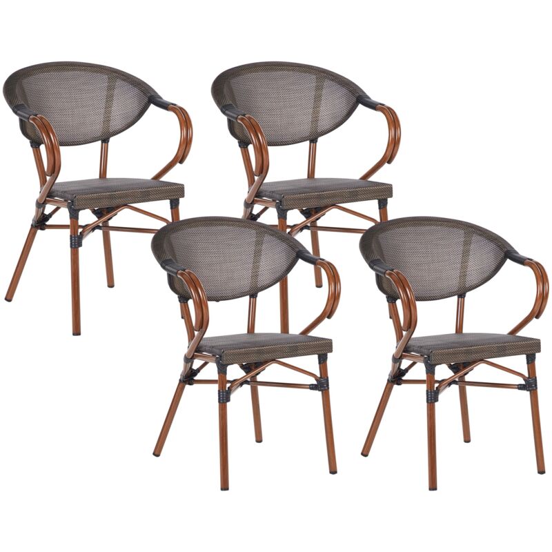 Lot de 4 Chaises de Jardin Empilables Structure Aluminium Assise Textile Gris et Bois Foncé Caspri ii