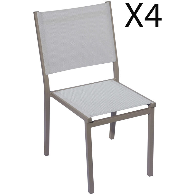 Lot de 4 chaises de jardin en aluminium et textilène tourterelle, gris clair - Longueur 48 x Profondeur 57 x Hauteur 87 cm Pegane