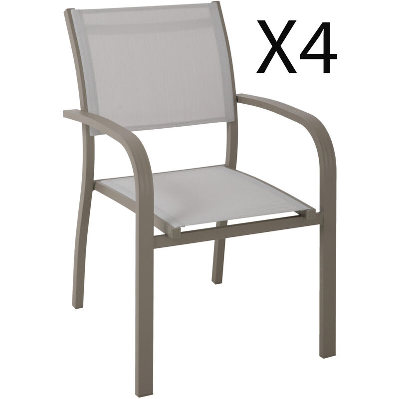 Lot de 4 chaises de jardin en aluminium et textilène tourterelle, gris clair - Longueur 58 x Profondeur 65 x Hauteur 86 cm Pegane