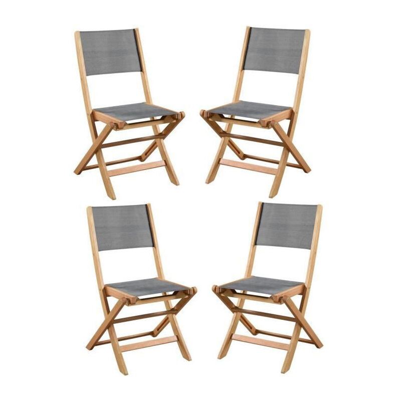 Lot de 4 chaises de jardin en bois dacacia FSC et assise textilene - 50 x 57 x 90 cm - Gris