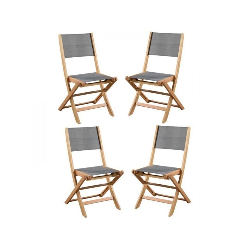 Sans Marque - Lot de 4 chaises de jardin en bois d'acacia fsc et assise textilene - 50 x 57 x 90 cm - Gris