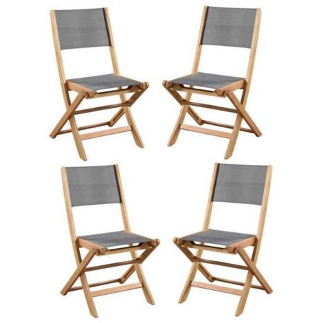 Lot de 4 chaises de jardin en bois dacacia FSC et assise textilene - 50 x 57 x 90 cm - Gris