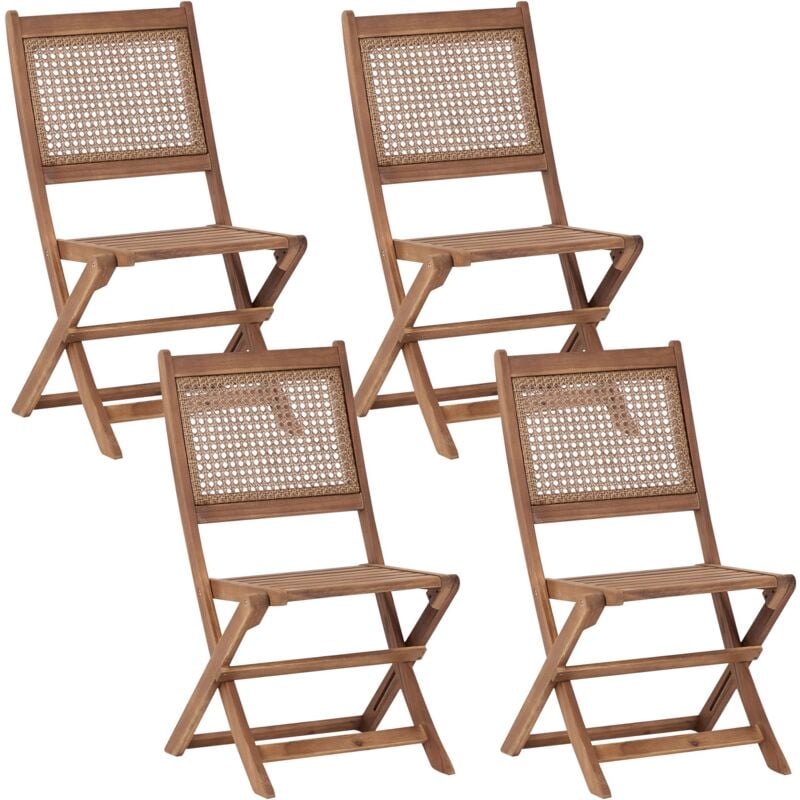 Lot de 4 Chaises de Jardin en Bois d'Acacia Certifié Pliables Extérieur Bois Clair Paraggi