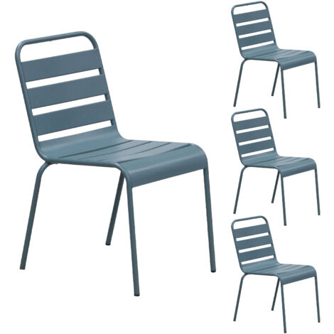 Lot de 4 chaises de jardin en métal bleu gris - BACA