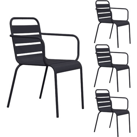 Lot de 4 chaises de jardin en métal gris avec accoudoirs - BACA