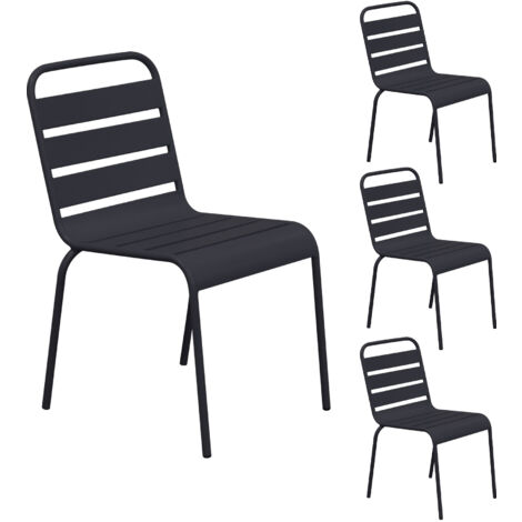 Lot de 4 chaises de jardin en métal gris - BACA