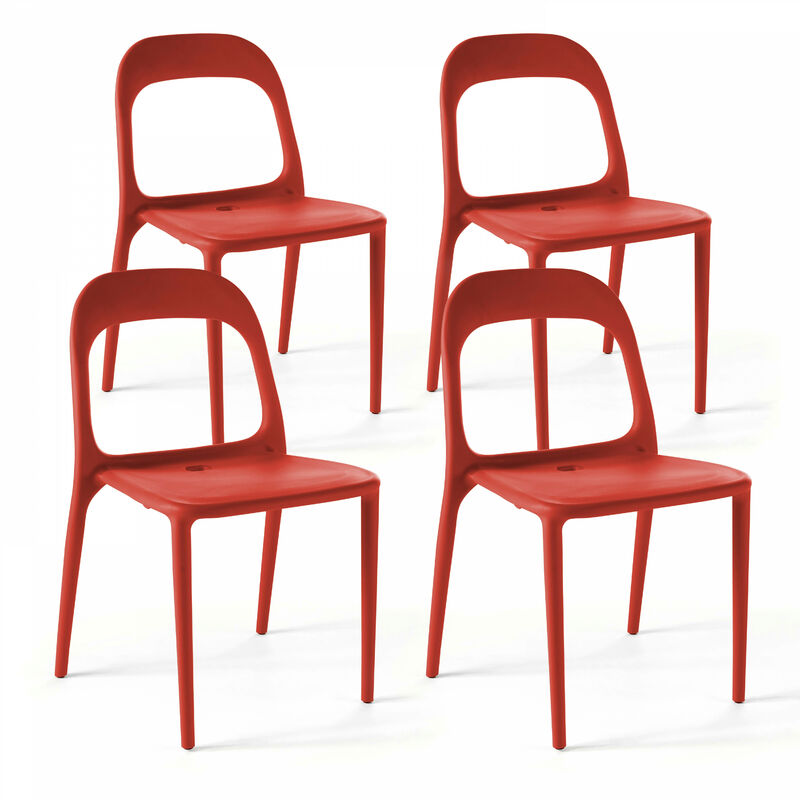 Lot de 4 chaises en plastique rouge