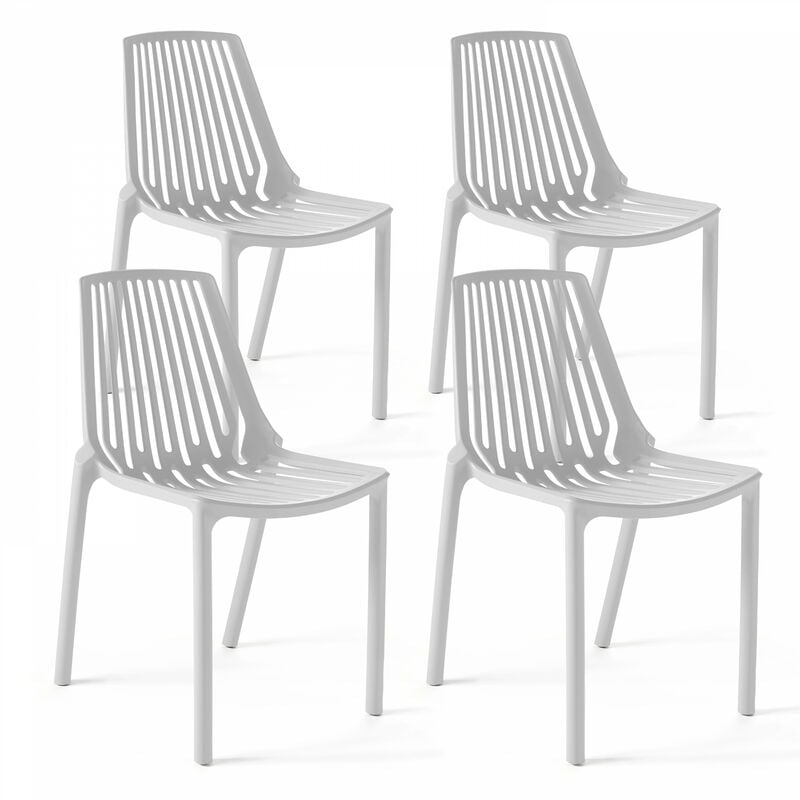 Oviala - Lot de 4 chaises en plastique blanc - Blanc