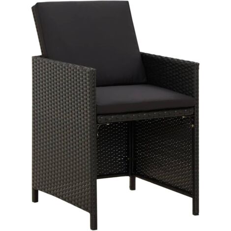 Lot de 4 Chaises de jardin et de camping avec coussins, Chaises de relaxation, Résine tressée Noir OIB8151E