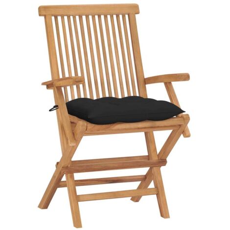 Lot de 4 Chaises de jardin et de camping avec coussins noir, Chaise de relaxation, Bois de teck massif OIB3545E