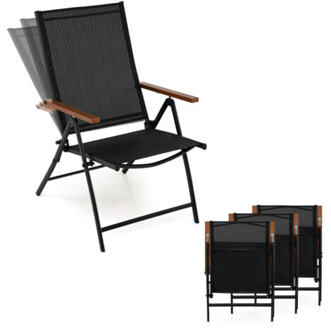 Lot de 4 Chaises de Jardin Extérieures, Chaise Pliante avec Dossier Ajustable à 5 Positions, Accoudoirs, Cadre en Métal, pour Jardin, Balcon, Noir