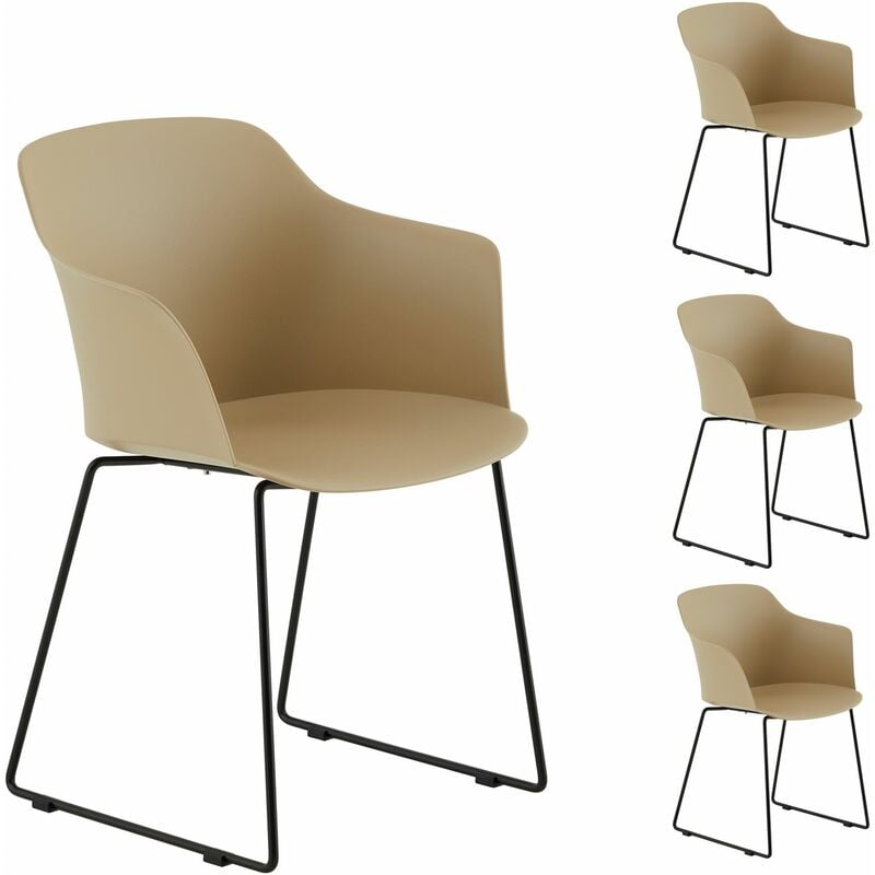 Idimex - Lot de 4 chaises de jardin foro fauteuil d'extérieur en plastique beige résistant aux uv et pieds en métal noir - Beige