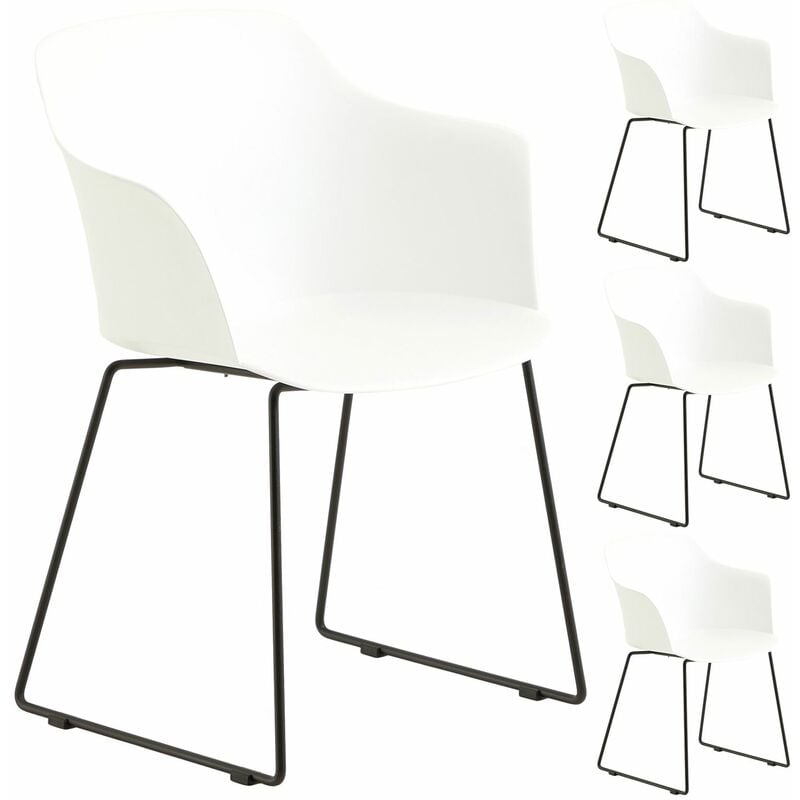Lot de 4 chaises de jardin foro fauteuil d'extérieur en plastique blanc résistant aux uv et pieds en métal noir - Blanc