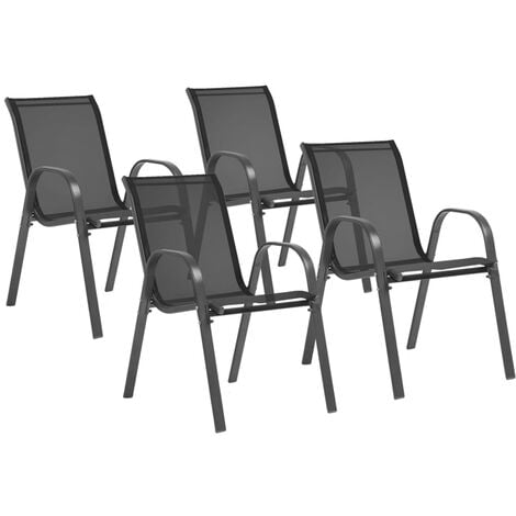 Lot de 4 chaises de jardin LYMA métal et textilène empilables gris anthracite