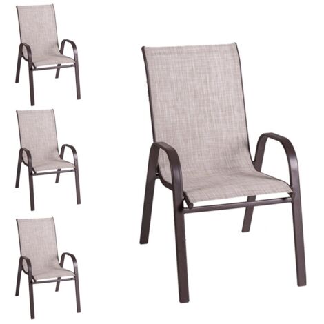 Lot de 4 chaises de jardin marron Neila, empilables et ergonomiques en acier et en textilène