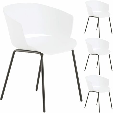 Lot de 4 chaises de jardin NIVEL fauteuil d'extérieur en plastique blanc résistant aux UV et pieds en métal noir
