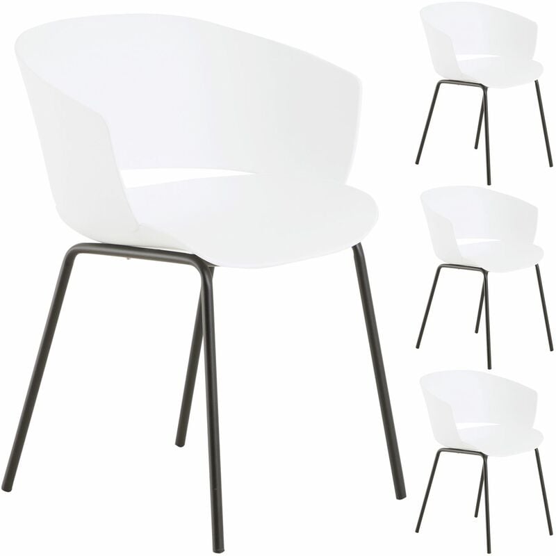 Lot de 4 chaises de jardin nivel fauteuil d'extérieur en plastique blanc résistant aux uv et pieds en métal noir - Blanc