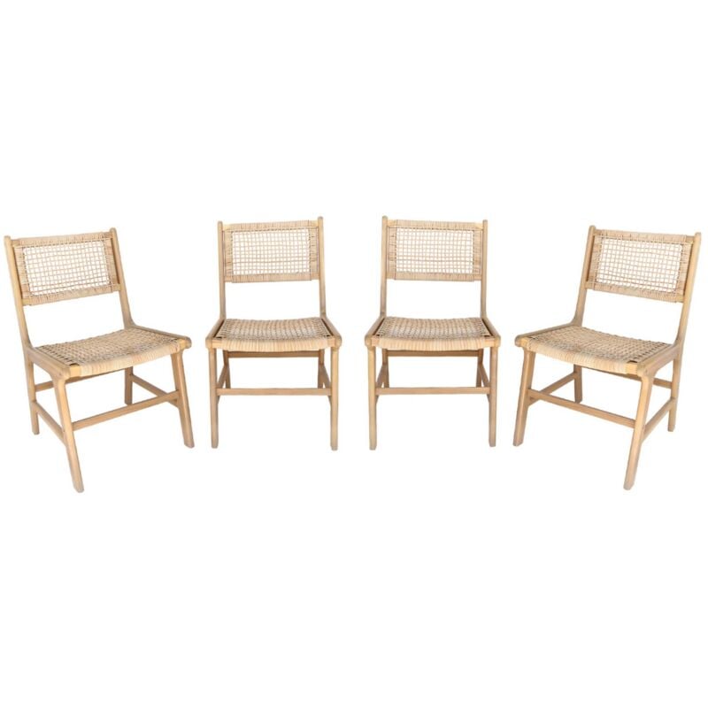 Lot de 4 chaises de jardin Ocara. cannage et bois. l 61 x 51 x 85cm