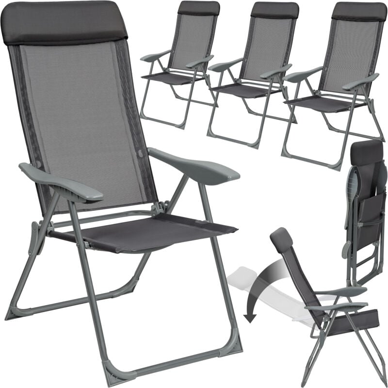 Lot de 4 chaises de jardin Pliable Dossier réglable en 5 positions, avec coussin de tête