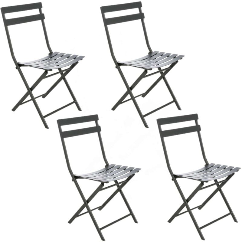 Lot de 4 chaises de jardin pliables en métal Greensboro - Dimensions : Longueur 42 cm x Largeur 50 cm x Hauteur 81 cm. - Gris foncé