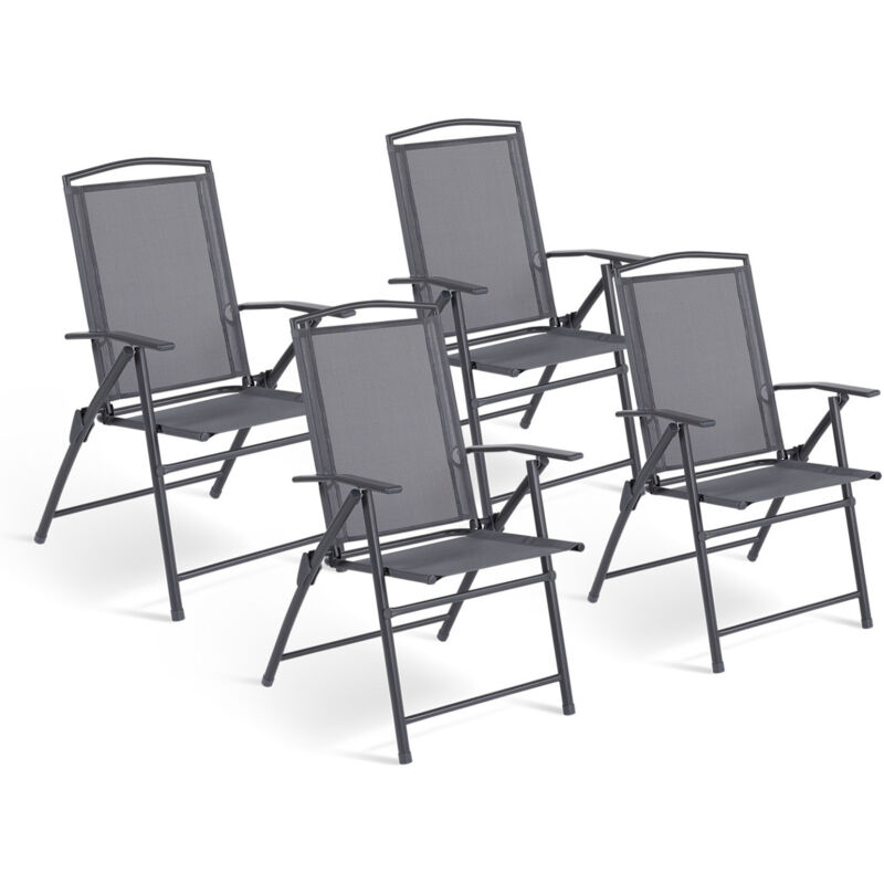 Lot de 4 chaises de jardin pliantes avec accoudoirs alghero métal et textilène gris anthracite