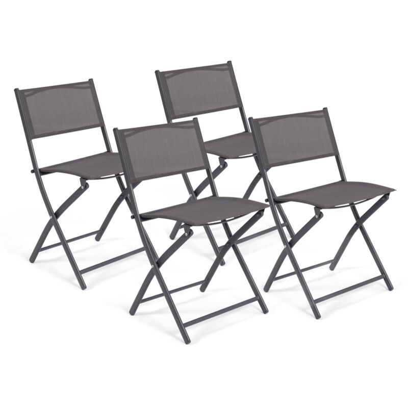 Lot de 4 chaises de jardin pliantes BASTIA métal et textilène gris anthracite