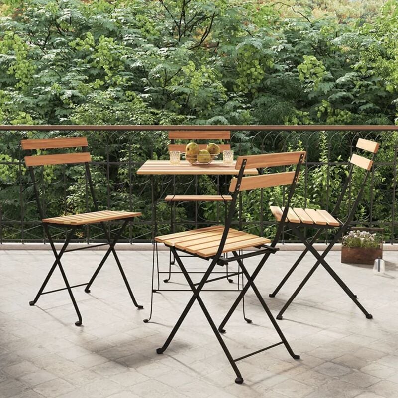 Lot de 4 Chaises de jardin pliantes - Chaises d'extérieur pour terrasse/jardin Bois de teck solide et acier BV823480