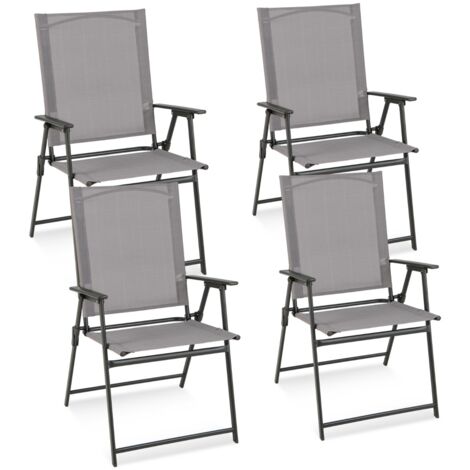 Lot de 4 Chaises de Jardin Pliantes en Textilène & Métal Charge 150 kg Fauteuil de Jardin avec Verrouillage de Sécurité Gris DESIGN IN